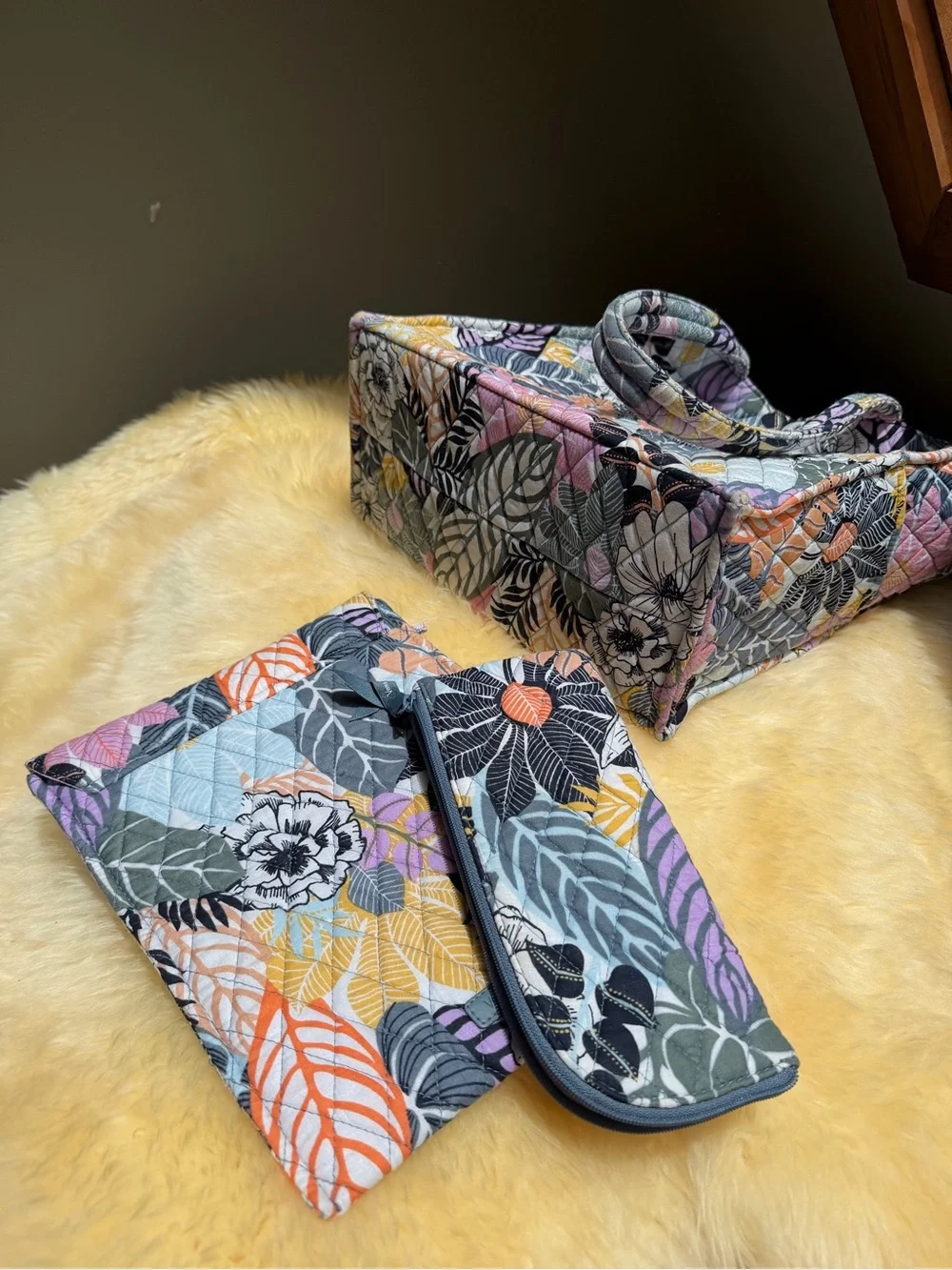 Vera Bradley Quilted Floral Tote in Multi Bundle Zip Case IPad Case Velcro Close